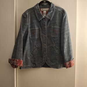 Sag Harbor Sport Women's Denim Jacket with Red Paisley Cuffs